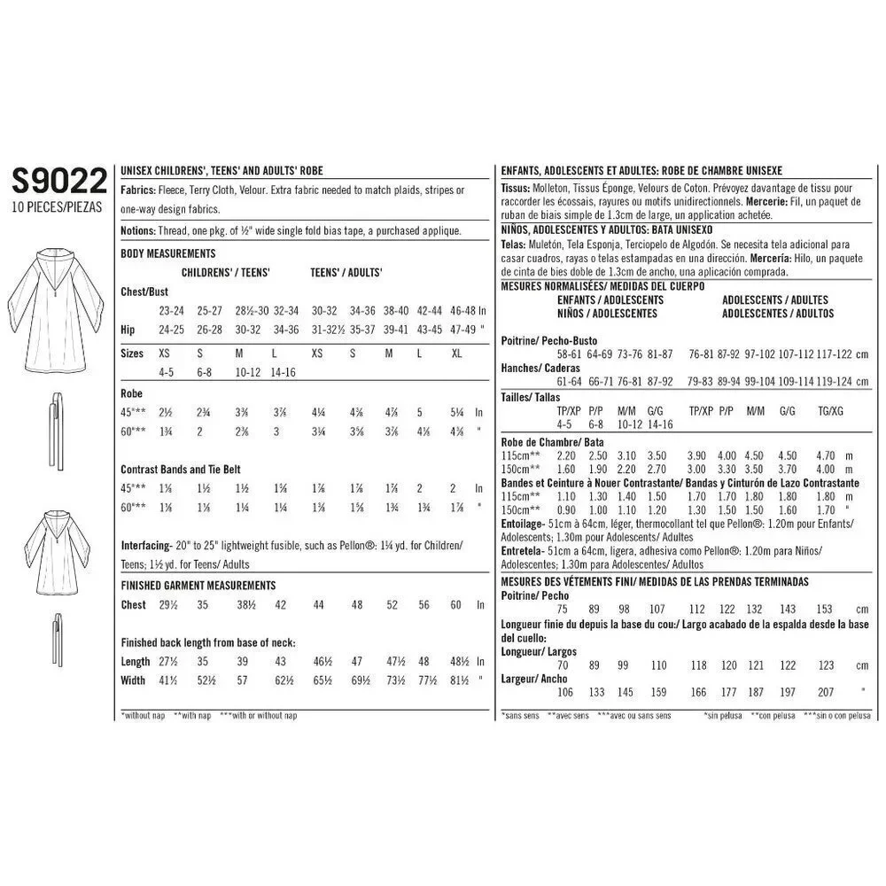 Simplicity Sewing Pattern 9022 10366 Robes Unisex‎ Child 4-16 Adult XS-XL